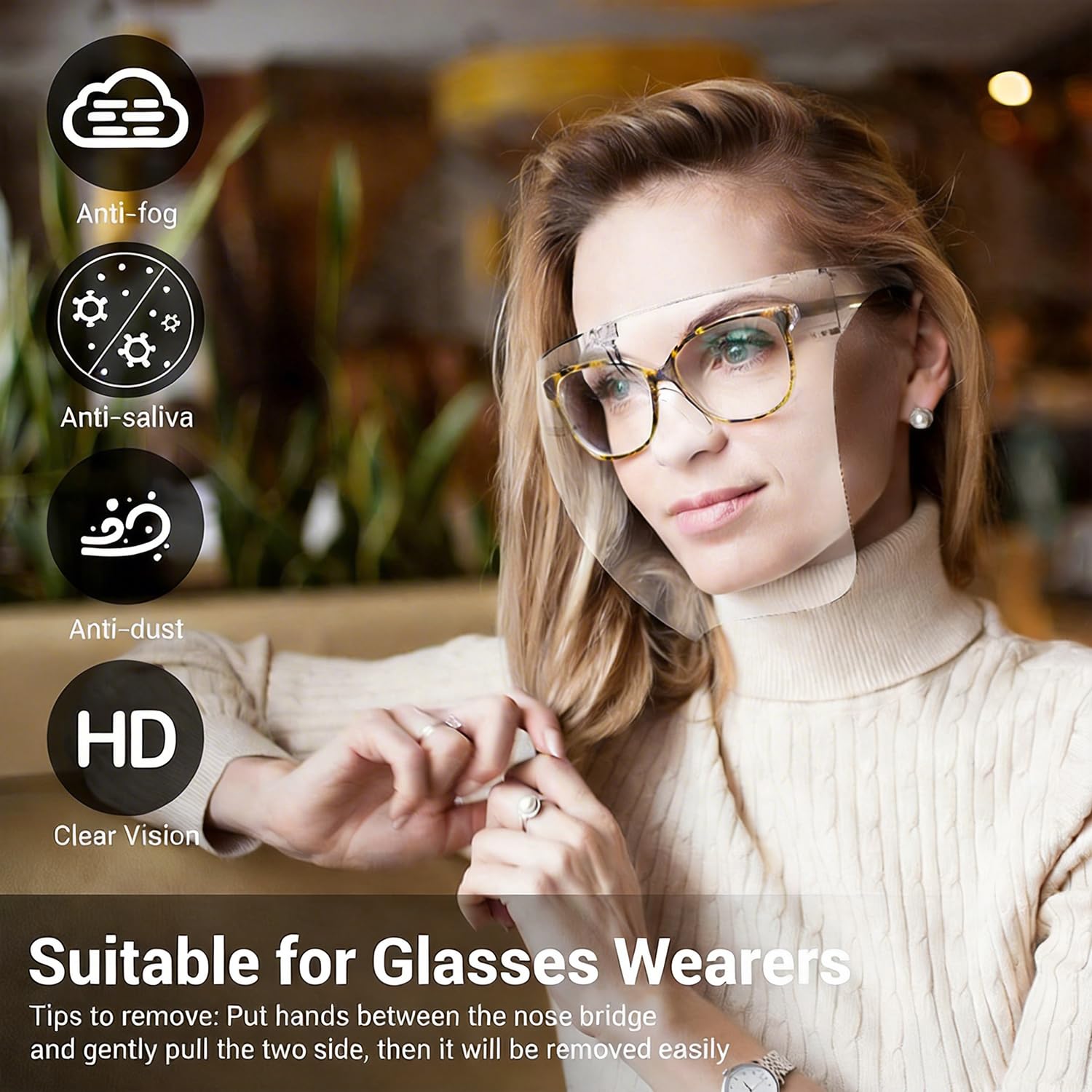Face Shield with Glasses 4 Pack, Anti -Fog Clear Face Mask Full Face Protection Splash Guard Reusable Breathable See Through Goggles Plastic Working Face Shields Nail Art Tools for Nail Artists
