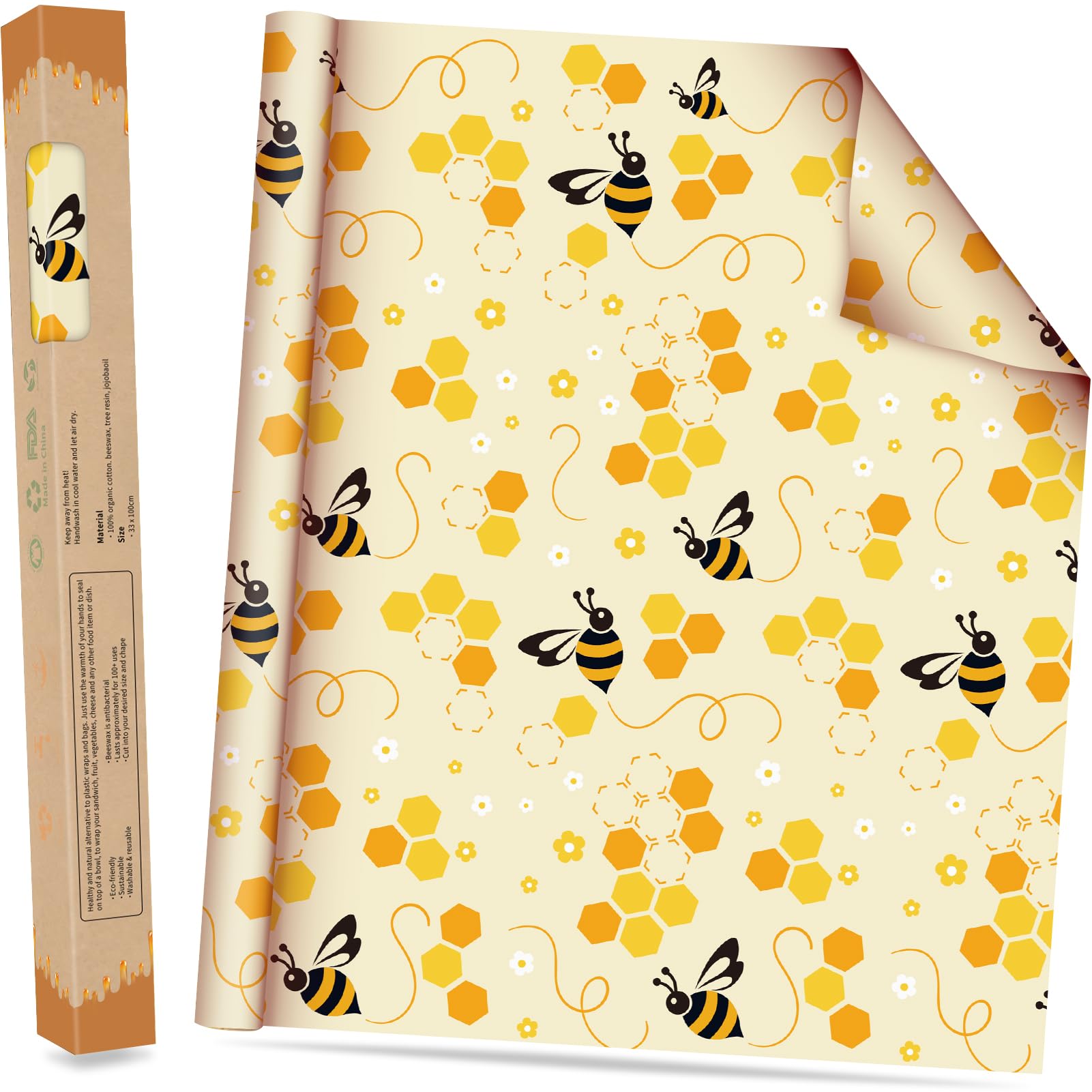 Beeswax Wraps for Food Roll(13x39inch), Organic Beeswax Wrap Beeswax Food Wraps Reusable Food Wrap Sustainable Beeswax Paper Beeswax Sandwich Wrap Beeswax Storage Beeswax Cloth Beeswax Food Wrappers